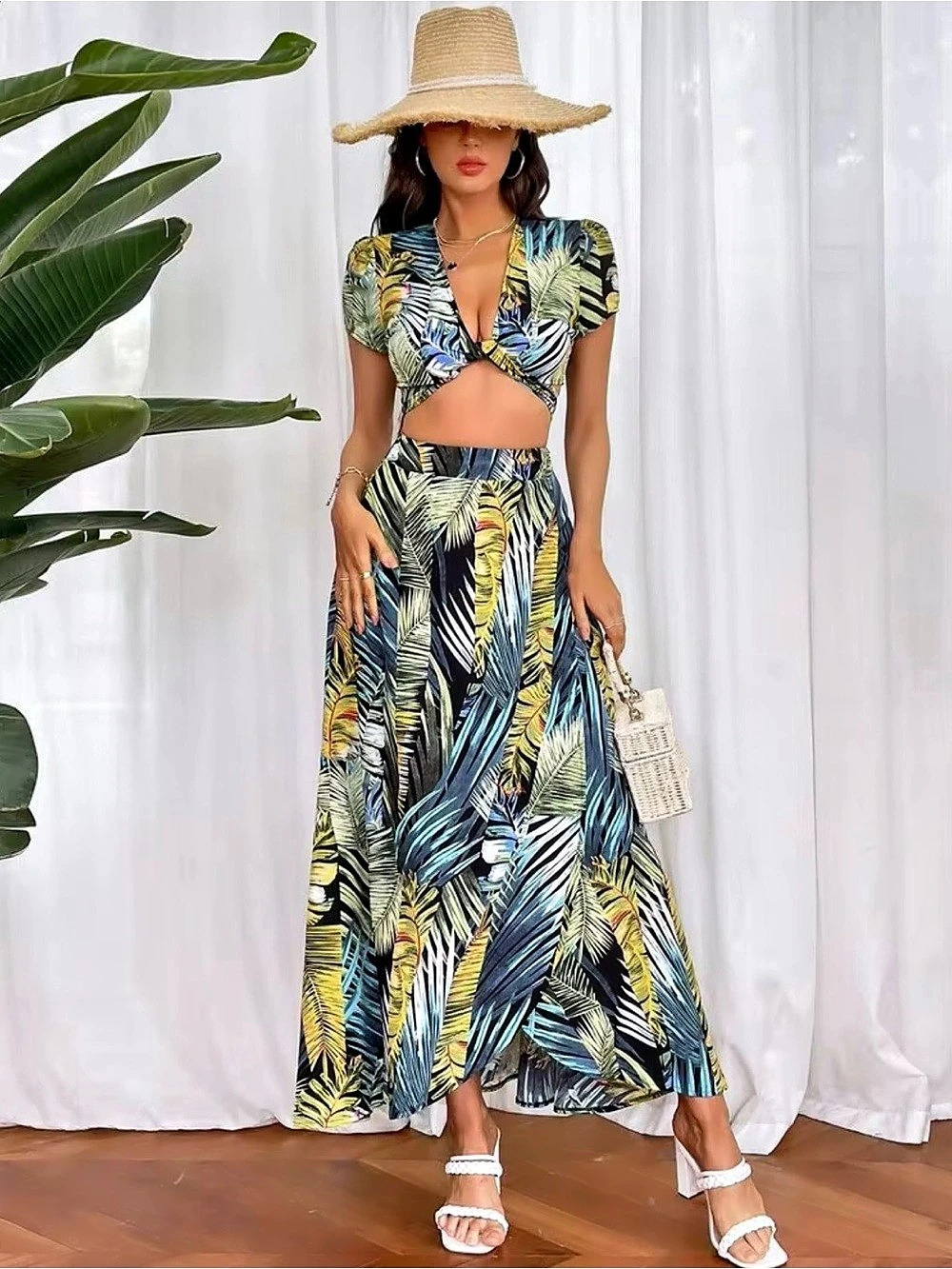 Tropical Print Maxi Skirt Set